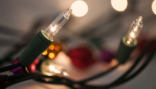 Close up picture of a stream of holiday lights.